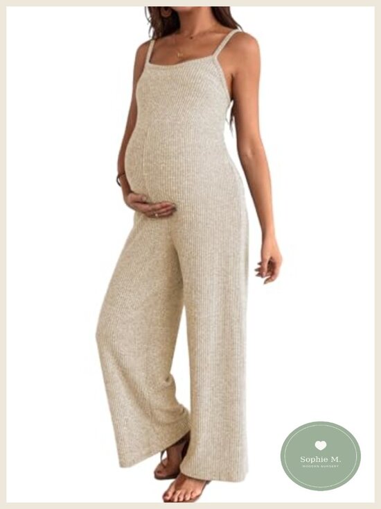Pants - Maternity Ribbed Jumpsuit Stretchy One Piece Wide Leg Romper Sleeveless
